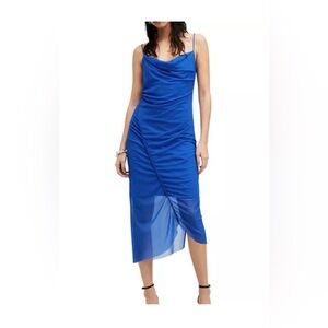 NEW All Saints Ulla Mesh Midi Dress Blue Size 12